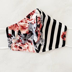 Handmade Blue and Pink Rose Stripe Floral Mask